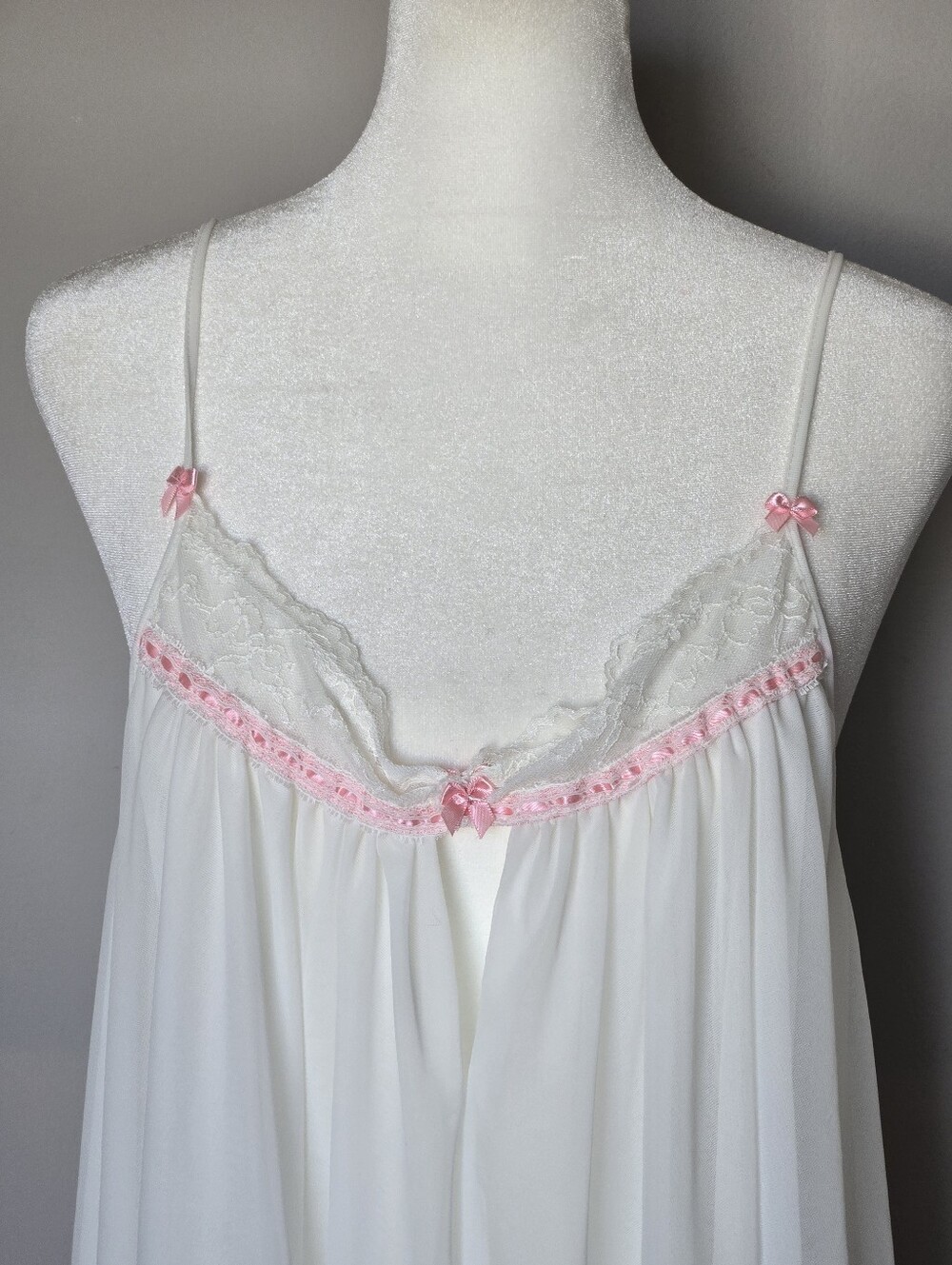 Betsey Johnson White Chiffon Babydoll Nightgown with Pink Trim - Women Intimates - Picture 3 of 8
